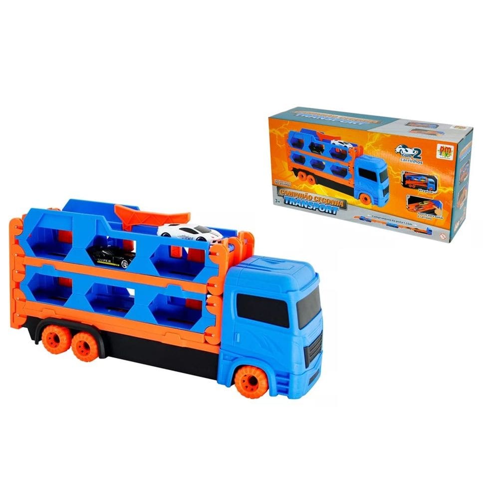 Caminhão Cegonha Transport 2 carrinhos Pista 1,55m - Dmtoys