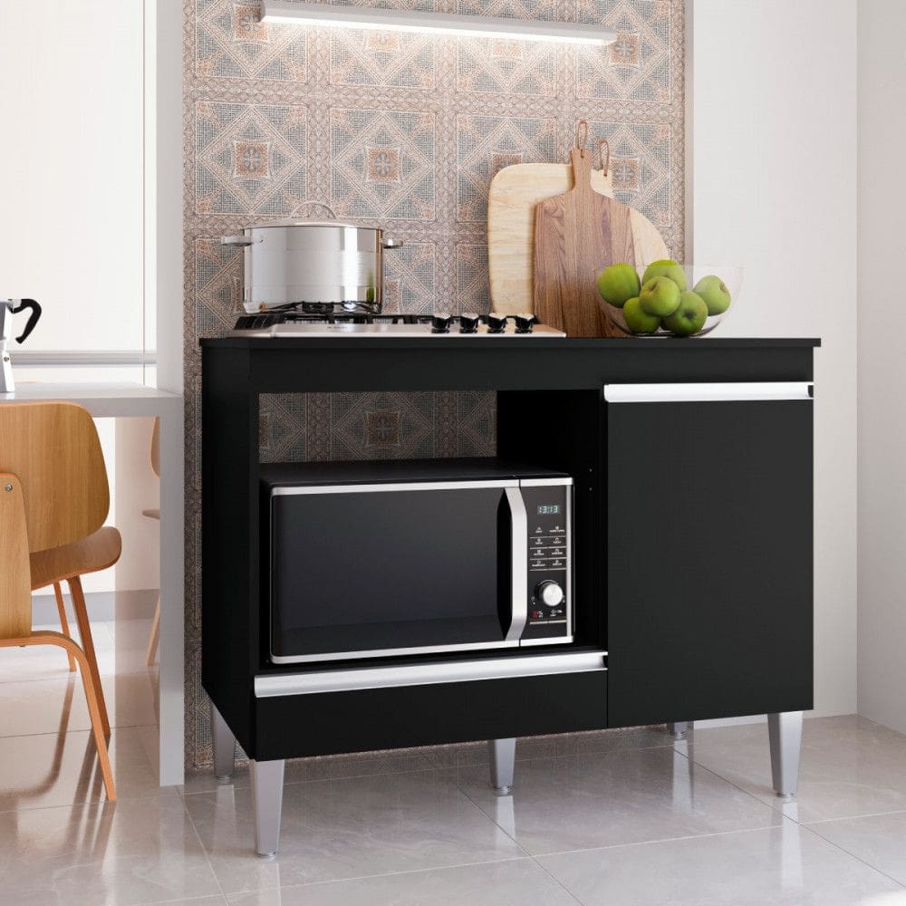 Balcão para Cooktop Carla 1 Porta Preto - AJL Móveis