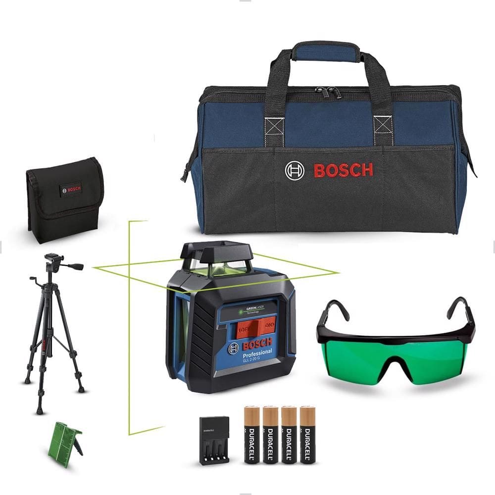 Kit Nível a Laser GLL2-20G a Pilha e Óculos Lente Verde + Bolsa Bosch