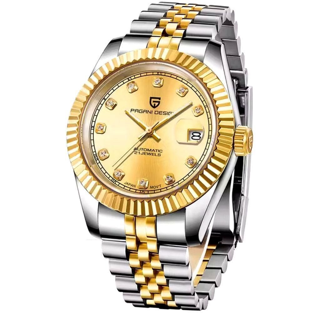 Relogio Analógico Masculino Automatico Em Aço Inoxidavel Impermeavel 10 Atm Dourado