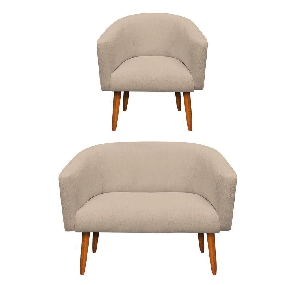 Kit 1 Poltrona e 1 Namoradeira 2 Lugares Linho Grosso Bege