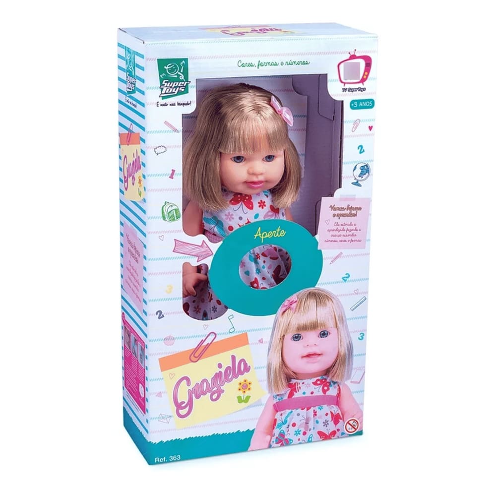 Boneca Graziela C/ 60 Frases Ensina Numeros E Formas Super Toys