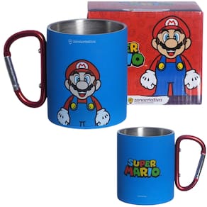 Caneca Super Mario Aço Inox Com Mosquetão Oficial Nintendo