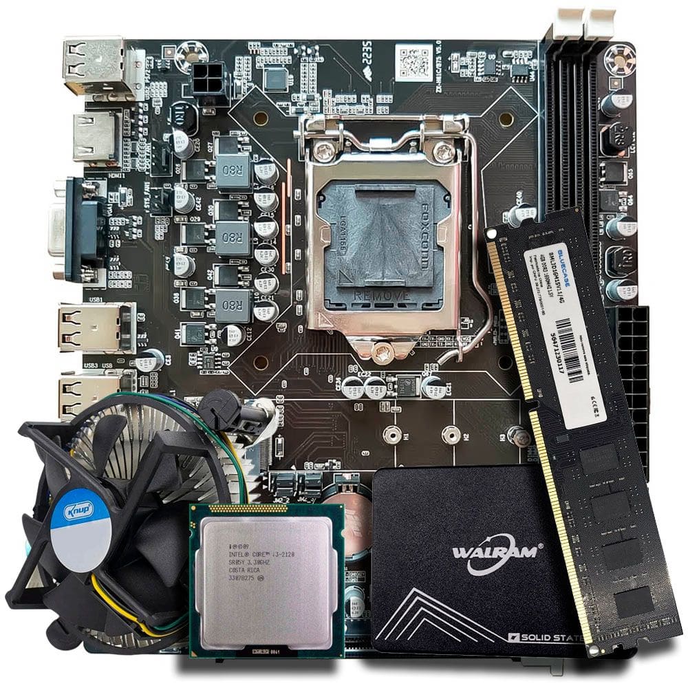Kit Para Montagem de Computador, Placa Mãe, Processador Core i3-2120 , Cooler, Memória 4GB DDR3, SSD 120GB