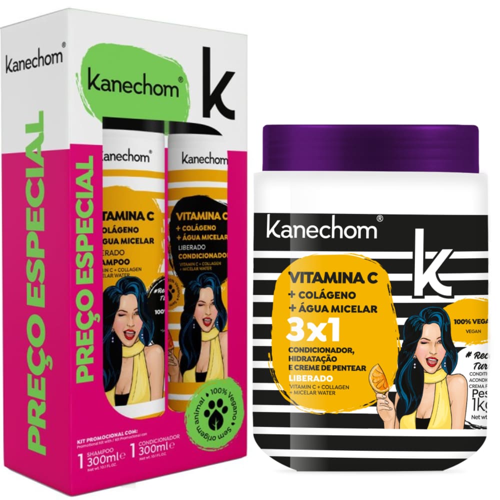 Shampoo e Condicionador Kanechom Vitamina C + Creme de Tratamento