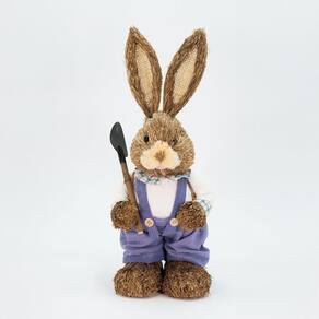Coelho De Páscoa Enfeite De Palha Coelhinho Trabalhador 46cm
