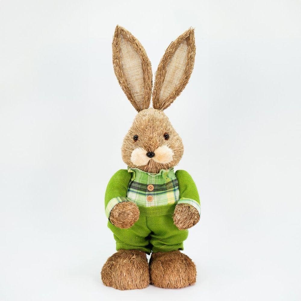 Coelho De Páscoa Enfeite Coelhinho Verde Em Palha 60cm