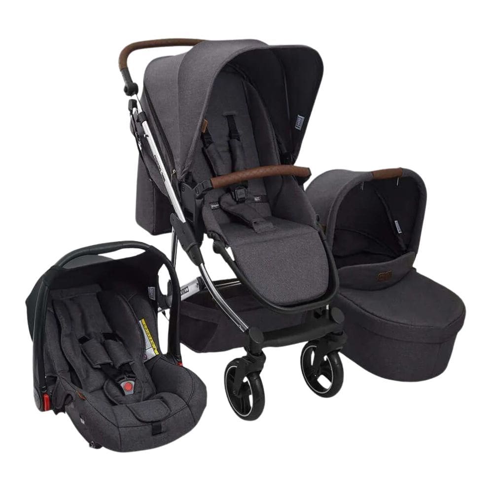 Carrinho De Bebe Como 4 Asphalt Com Moises + Bolsa + Bebe Conforto  - Abc Design