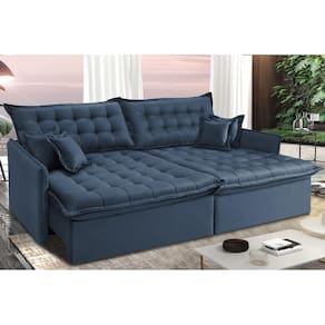 Sofá Sem Caixa Retrátil E Reclinável 1,95m Cama Inbox Versátil Suede Velusoft Azul