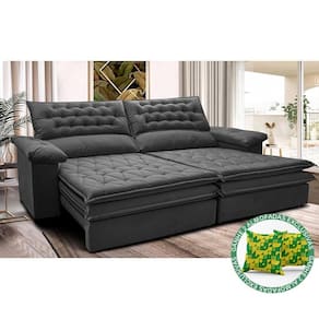 Sofá Retrátil E Reclinável 2,72m Molas Ensacadas Cama Inbox Alemanha Viscoelástico Velusoft Cinza