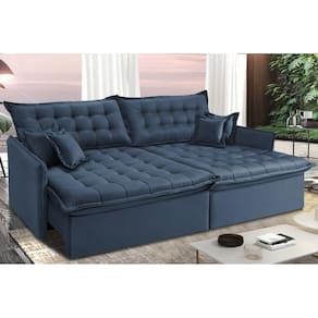 Sofá Sem Caixa Retrátil E Reclinável 1,75m Cama Inbox Versátil Suede Velusoft Azul