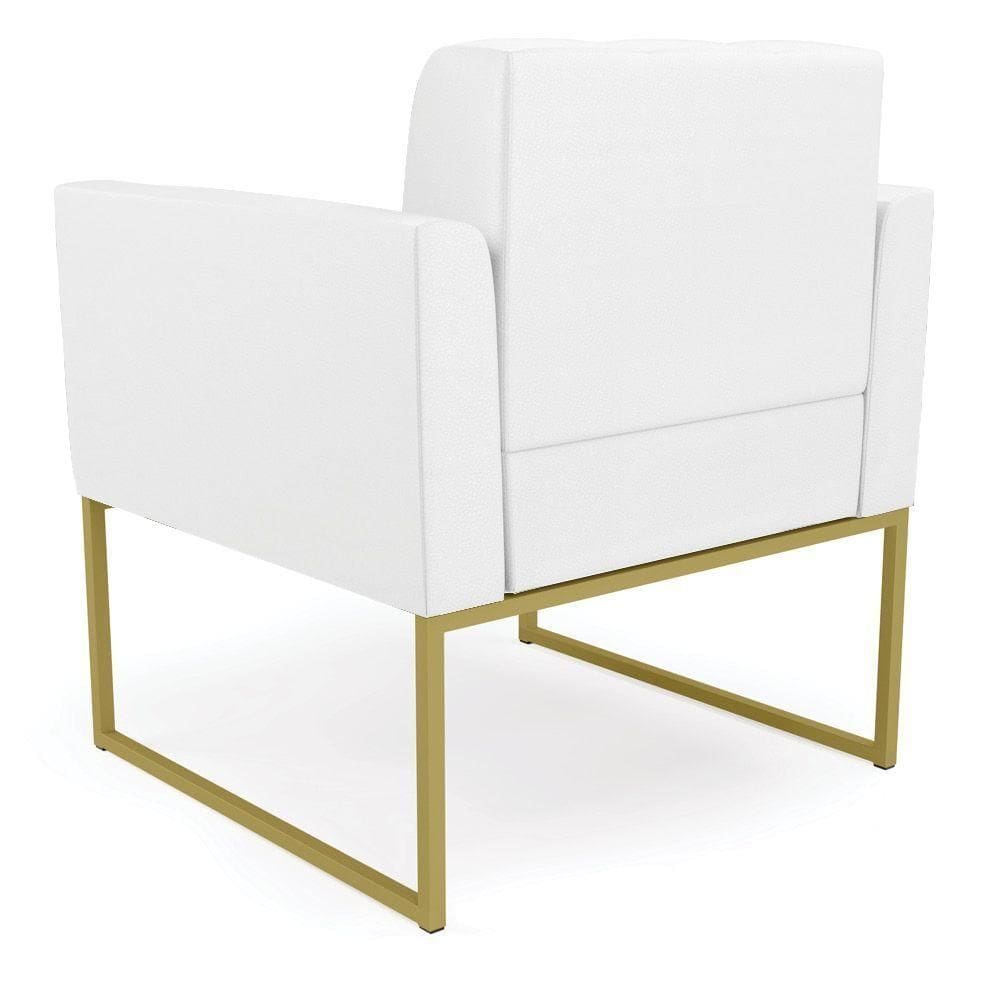 Kit 1 Sofá Namoradeira E 1 Poltrona Elisa Corino Base Metálica Industrial Dourado - D`rossi Cor Branco