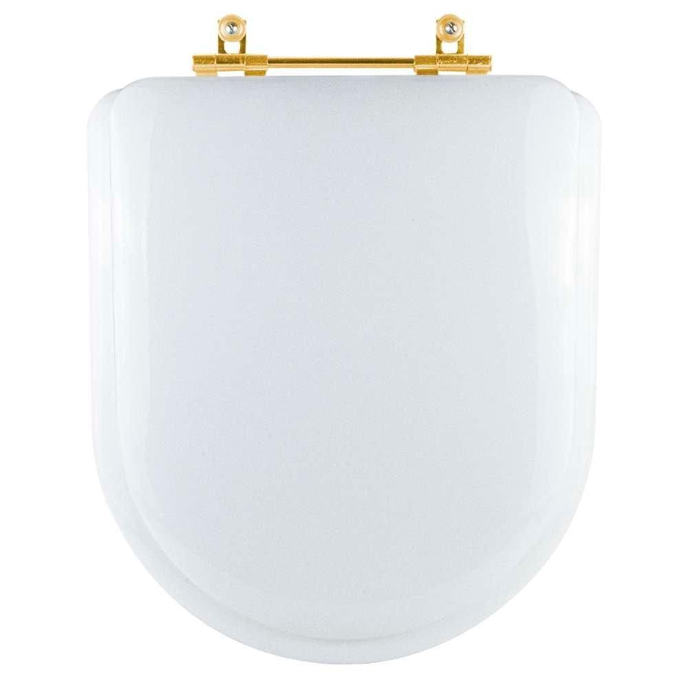 Assento Sanitário Almofadado Carrara Branco para vaso Deca com Ferragem Dourada