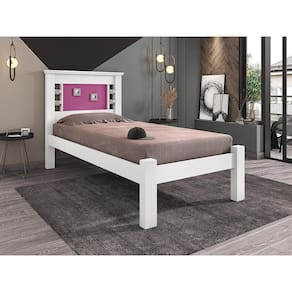 Cama Solteiro Reversível Lavínia Branca e Rosa Framar Móveis