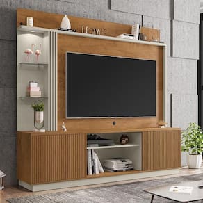 Home Painel Sala Tv 65 Pol C/ Led Naturale/off White Efeito Ripa Naturale/off White/ripado