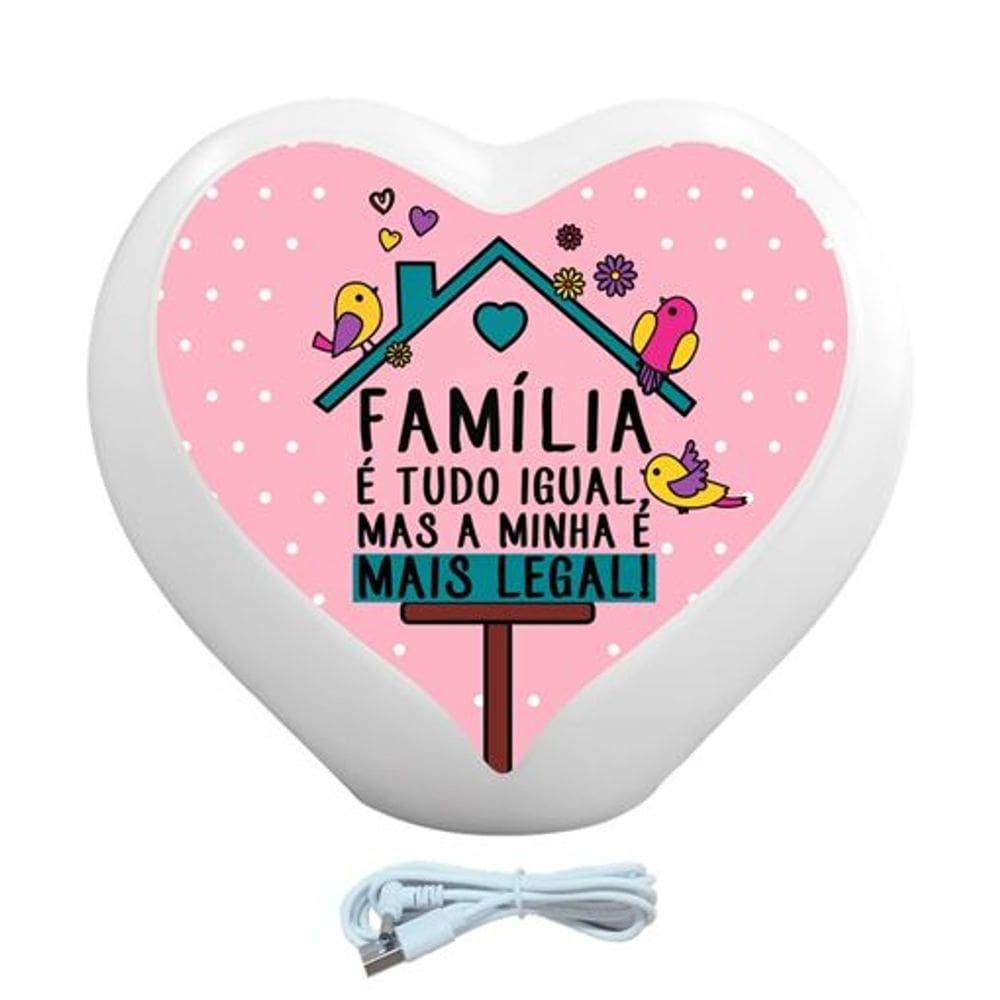 Luminária Coração Família é Tudo Igual USB
