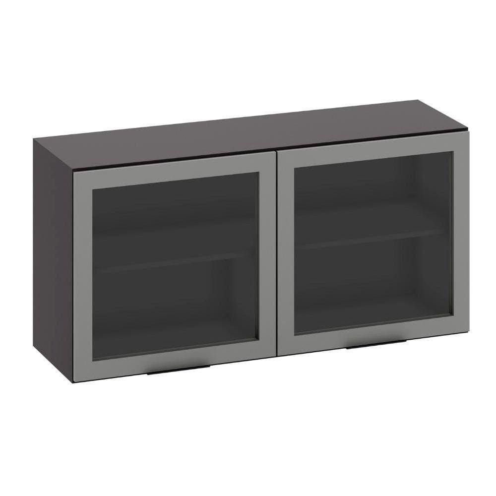 Armário Aéreo 2 Portas Vidro 120cm Etna Poliman Móveis Grafite