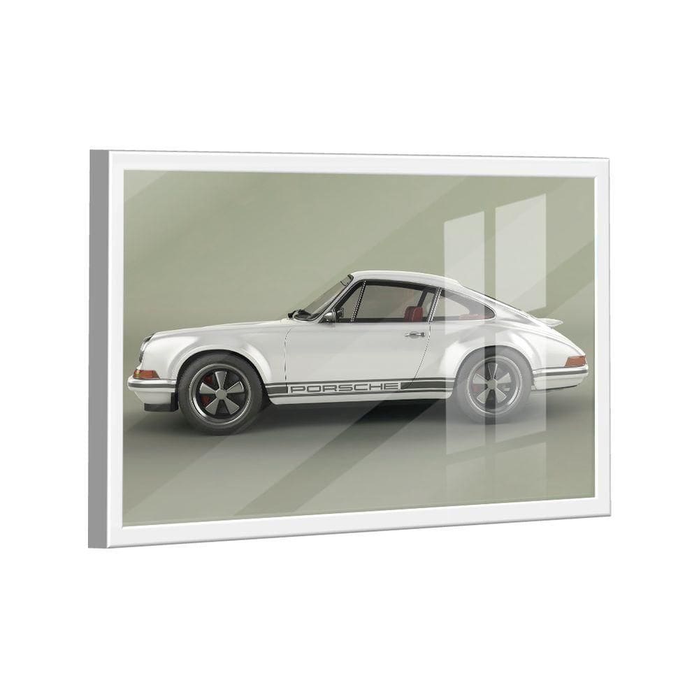 Quadro Porsche 911 Branco Metálico Lado -- Br Artes