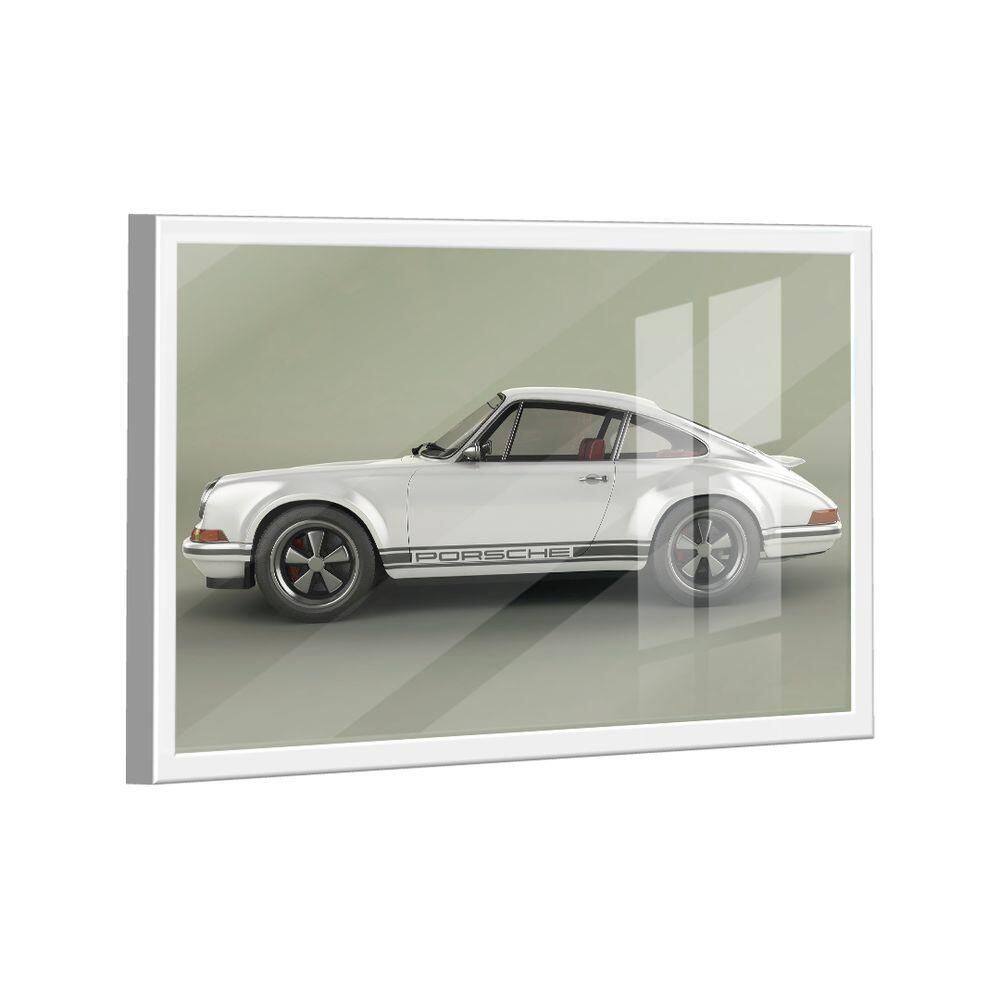 Quadro Porsche 911 Branco Metálico Lado -- Br Artes