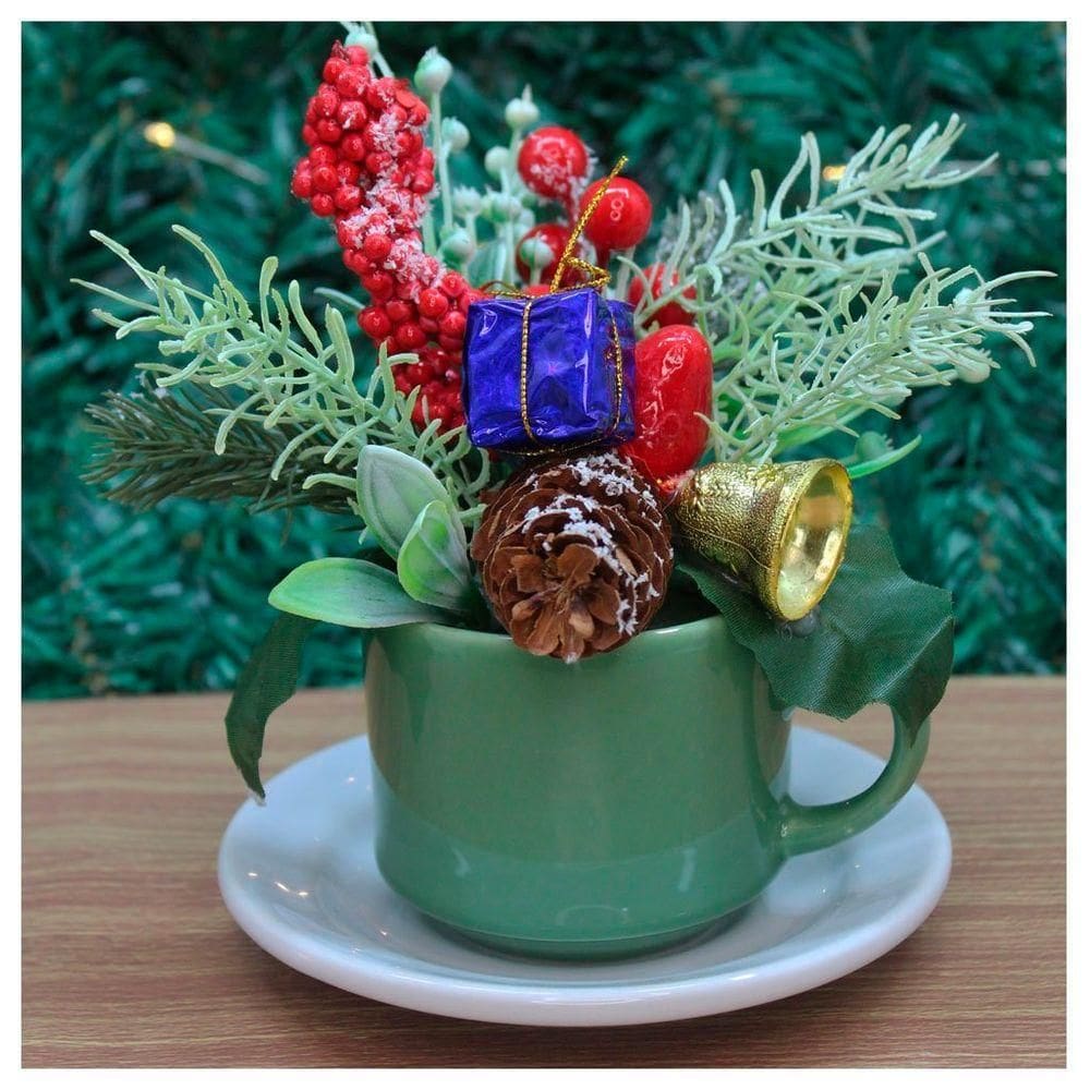 Xicara Vasinho De Natal Arranjo Decorativo Artesanal