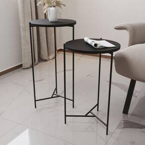 Mesa Lateral Redonda áquila Preta Tampo Preto - Cor: Preto