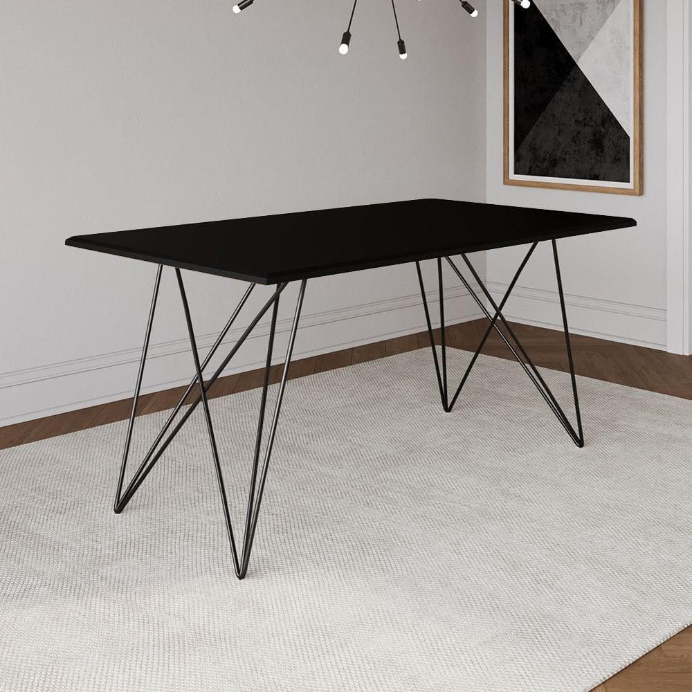 Mesa De Jantar Trama Base Preta Com Tampo Preto 140 X 80 - Asturias - Cor: Preto