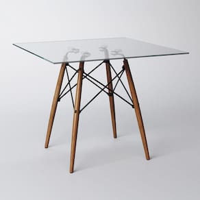 Mesa Eiffel Wood Tampo De Vidro Quadrado 110 Cm Asturias - Cor: Marrom