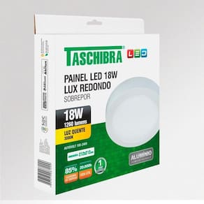 Painel De Led Redondo Sobrepor 18w Bivolt Taschibra 3000k Luz Quente