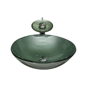 Cuba De Vidro Redonda 42cm Prata+Valvula+Torneira Cascata