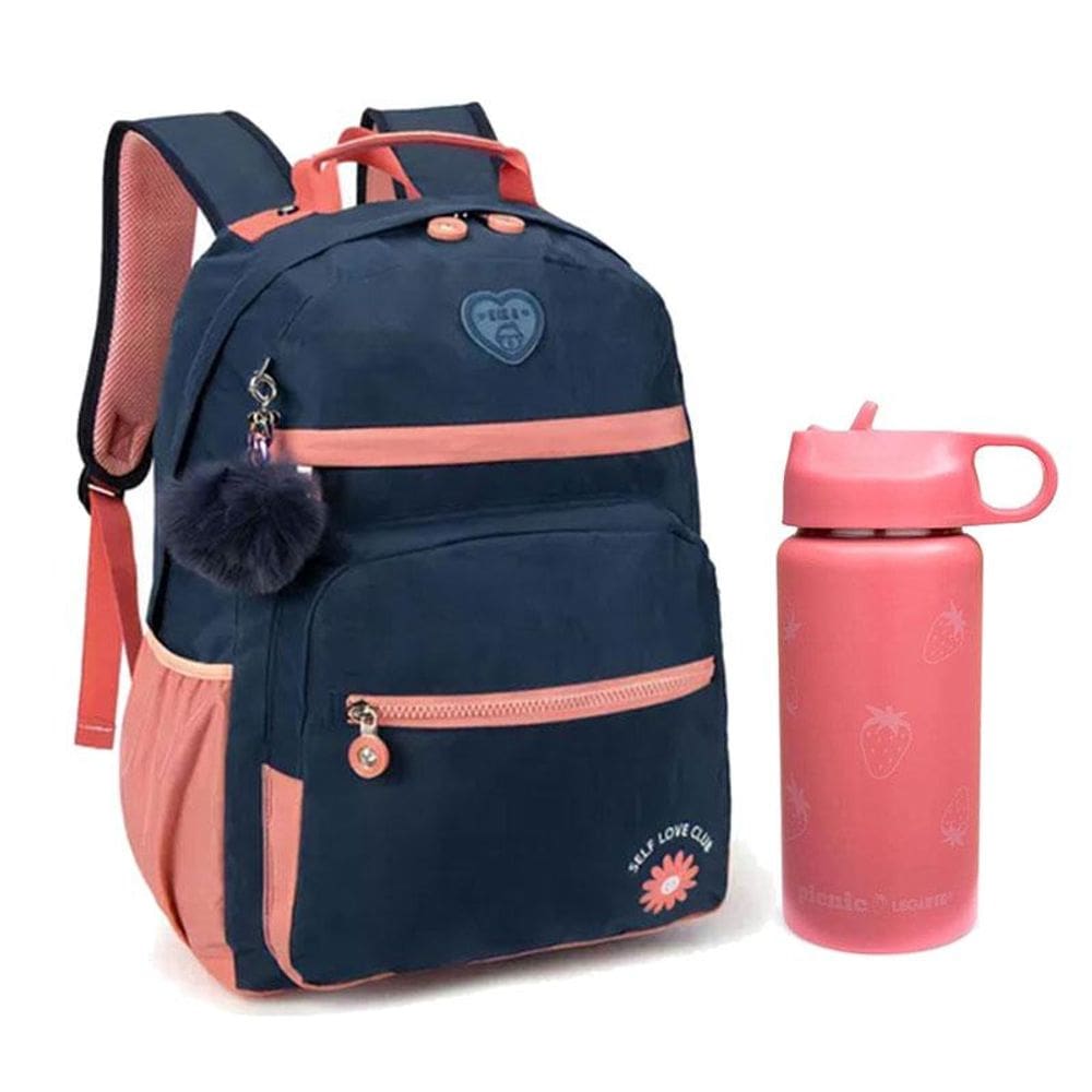 Kit Mochila Escolar Infantil KK24M14AR e Garrafa de Água 97827 500ml Rosa - Kika