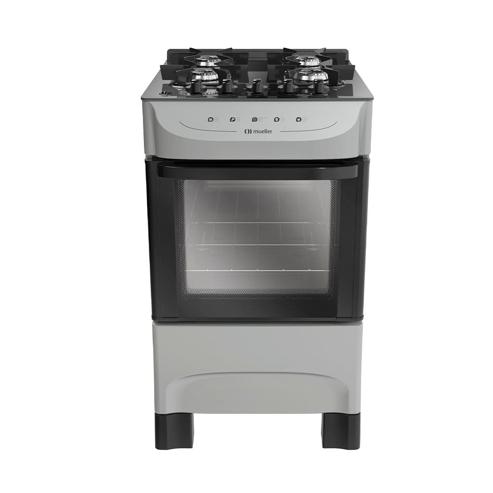 Fogão 4 Bocas a Gás Mueller MFV4BB Mesa de Vidro e Acendimento Automático Titânio Bivolt