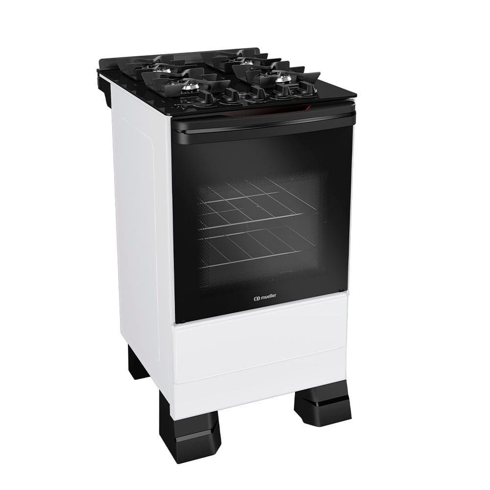 Fogão 4 Bocas a Gás Mueller MFV4BF Mesa de Vidro Acendimento Automático Branco Bivolt