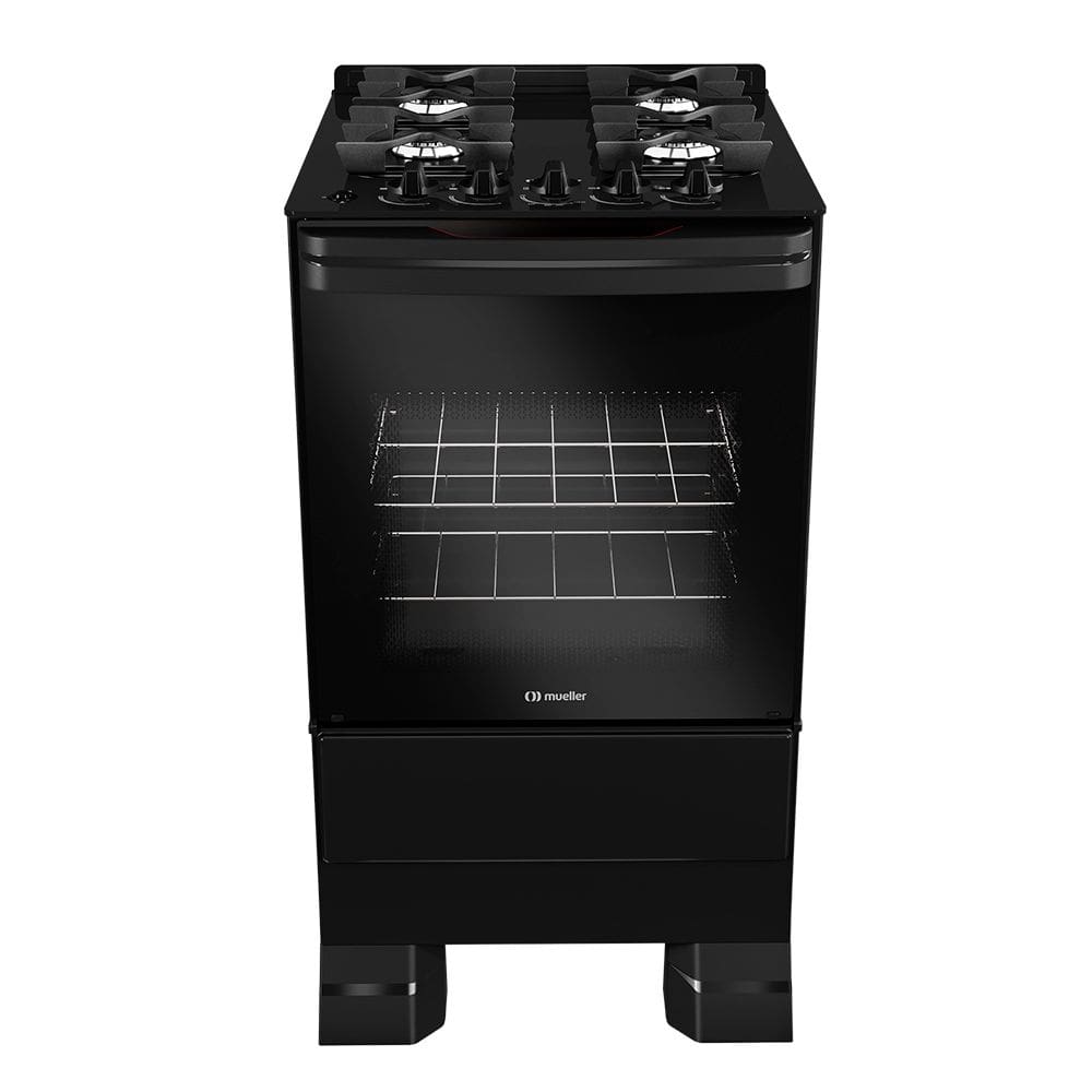 Fogão 4 Bocas a Gás Mueller MFV4BF Mesa de Vidro Acendimento Automático Preto Bivolt