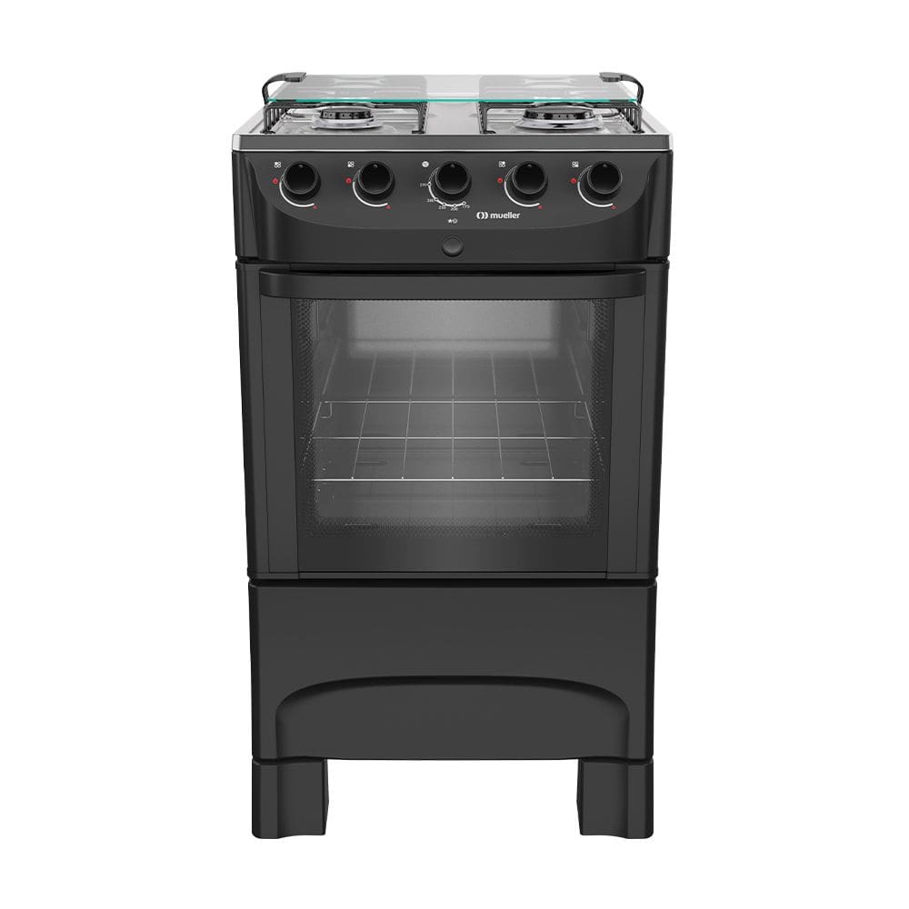 Fogão 4 Bocas a Gás Mueller MFI4BB Mesa Inox e Acendimento Automático Preto Fosco Bivolt