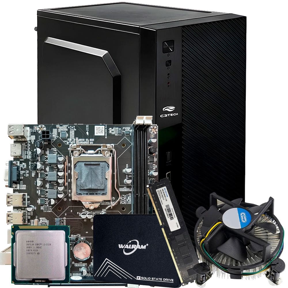 Kit Para Montagem de Computador, Gabinete Com Fonte, Placa Mãe, Processador Core i3-2120, Memória RAM 4GB, SSD 120GB