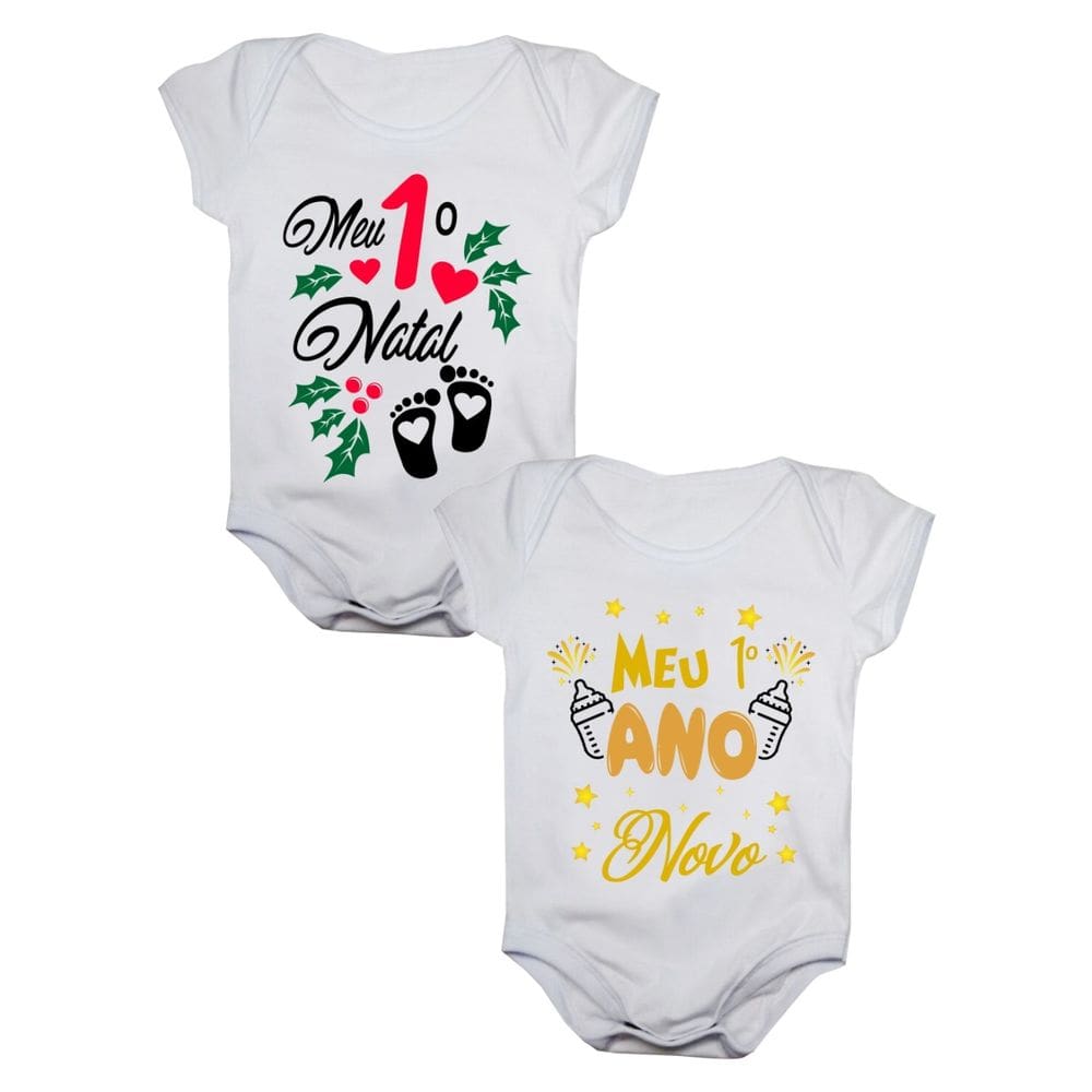 Kit com 2 Bodies de Bebê Natal e Ano Novo