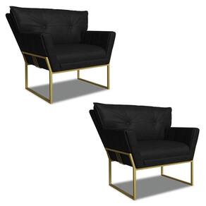 Poltrona Sala Industrial Dourado Kit 2 Anitta Sintético PU Preto D03 - D`Rossi
