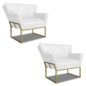 Poltrona Sala Industrial Dourado Kit 2 Anitta Sintético PU Branco D03 - D`Rossi
