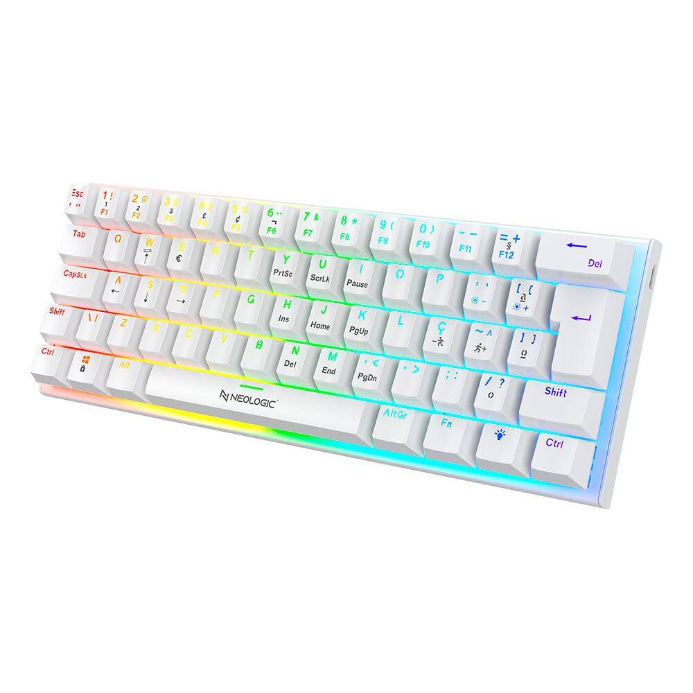 Teclado Gamer Mecânico Neologic 60% Rainbow 61 Teclas Switch Blue Branco Cabo Tipo C - Preplr-Blue