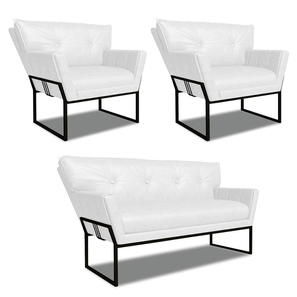 Namoradeira e 2 Poltronas Industrial Pto Anitta Sintét PU Branco D03 - D`Rossi