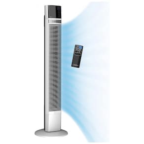 Ventilador de Torre Oscilante com 4 Velocidades, Ajuste Noturno, Controle Remoto e Temporizador, Lasko T48337, 110V, Cinza
