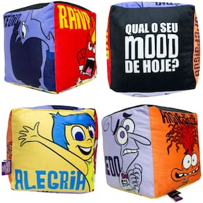 Almofada Divertidamente Alegria Raiva Ansiedade Tédio Medo 3D Cubo Bloco Aveludada Oficial Disney