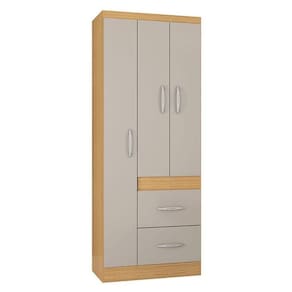 Cômoda 868 4 Gavetas E 1 Porta Com Guarda Roupa Solteiro Milão 3 Portas Damasco Off White - Poquema