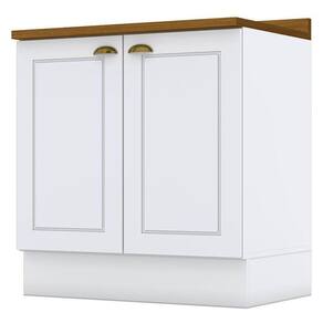 Balcão 2 Portas 80 Cm Nova York Branco Com Tampo Nature - Henn