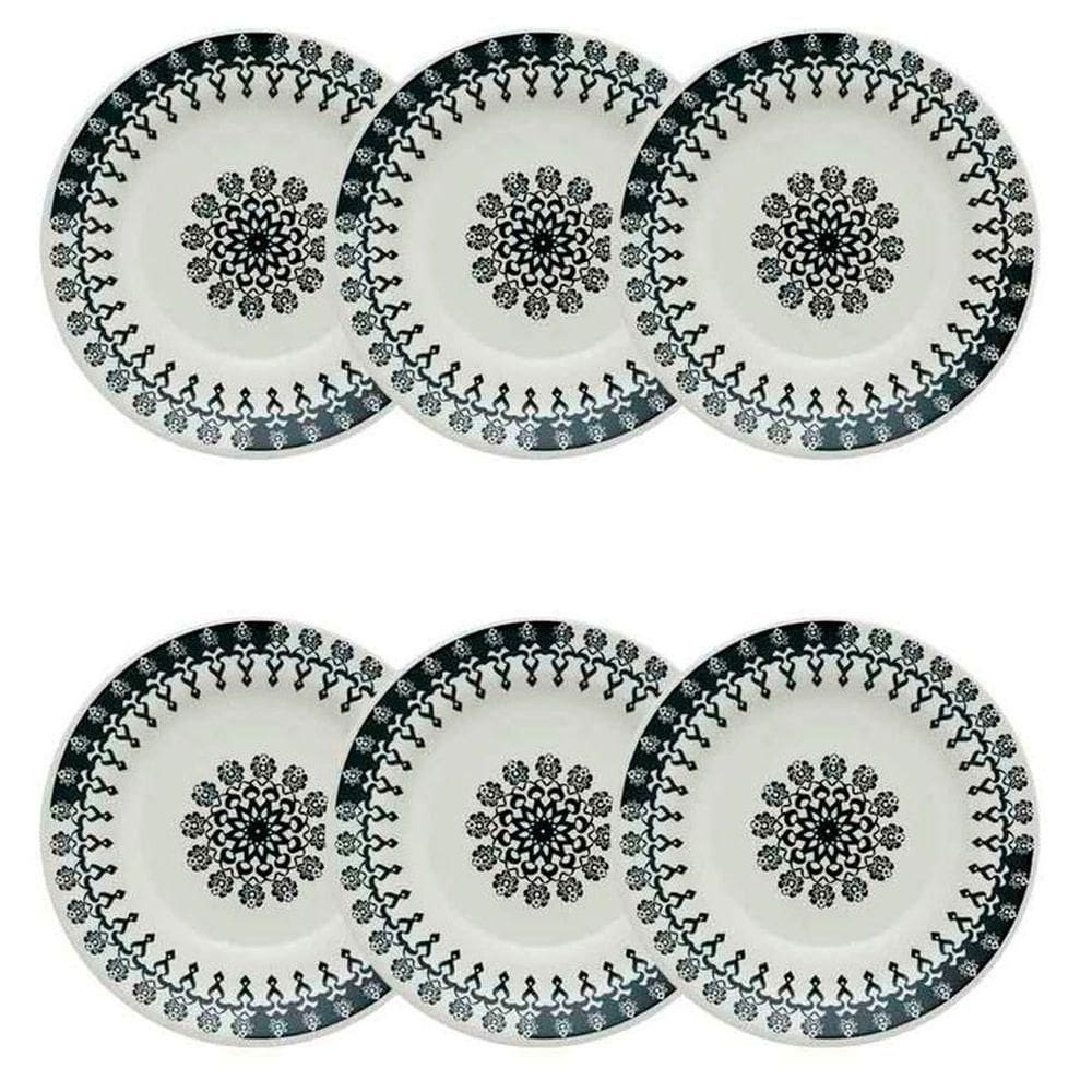 Prato Fundo De Cerâmica Estampa Donna Folk 22cm 6 Unidades - Biona 061406