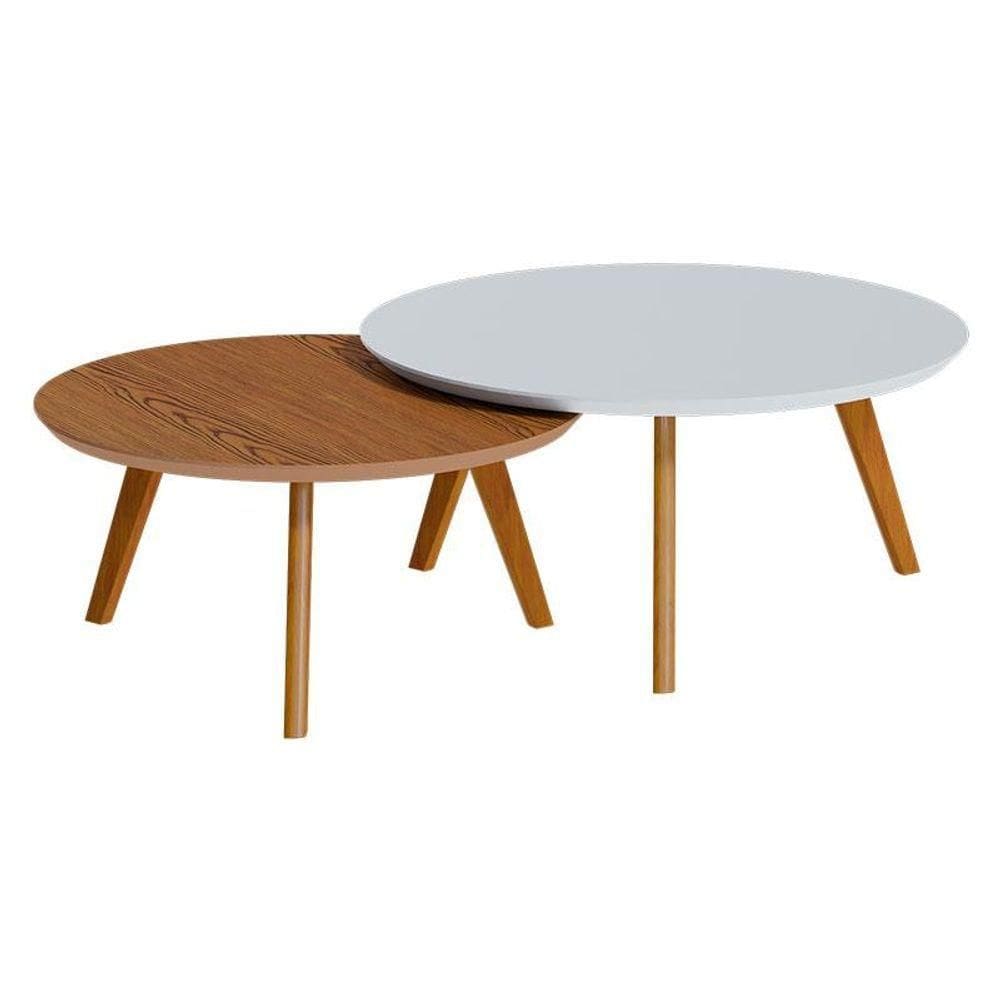 Kit Mesa De Centro Classic Redonda Off White Freijó - Imcal