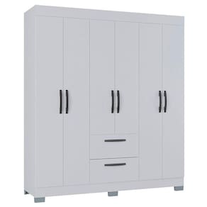 Guarda Roupa Casal Tóquio 6 Portas Branco Brilho - Poquema