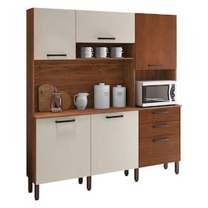 Cozinha Ferrara 6 Portas E 2 Gavetas Nogueira Off White Ripado - Kits Paraná