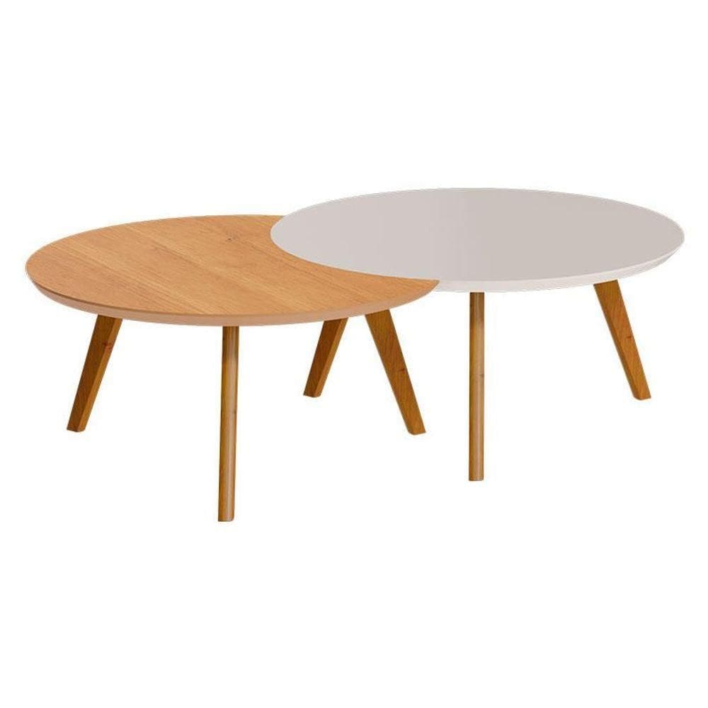 Kit Mesa De Centro Luna Off White Nature - Imcal