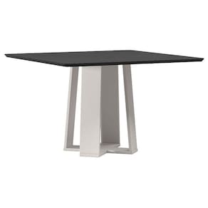 Mesa De Jantar 135x135 Cm Valência Com Vidro Off White Preto - New Ceval